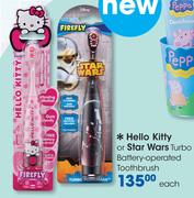 Hello Kitty Or Star Wars Turbo Battery Operated Toothbrush-Each