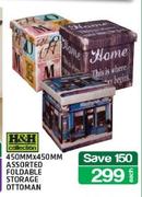 H&H Collection 450mmx450mm Assorted Foldable Storage Ottoman-Each