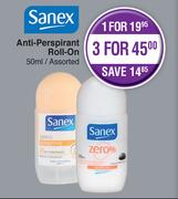 Sanex Anti Perspirant Roll On (Assorted)-For 3 x 50ml