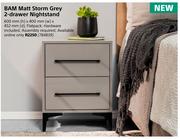 BAM Matt Storm Grey 2 Drawer Nightstand