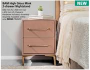 BAM High Gloss Mink 2 Drawer Nightstand