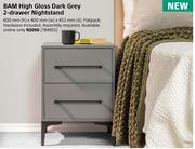 BAM High Gloss Dark Grey 2 Drawer Nightstand