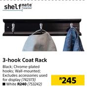 Shelfmate 3 Hook Coat Rack Black