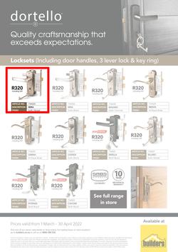Builders Dortello : Locksets (1 March - 30 April 2022), page 1