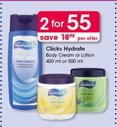 Clicks Hydrate Body Cream Or Lotion-2 x 400ml Or 500ml