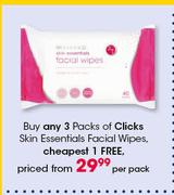 Clicks Skin Essentials Facial Wipes-Per Pack