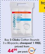 Clicks Cotton Rounds 3 x 80 Packs-Per Pack