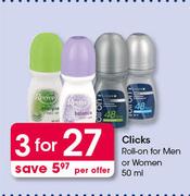 Clicks Roll-On For Men Or Women-3x50ml Per Offer