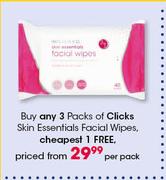 Clicks Skin Essentials Facial Wipes-Per Pack