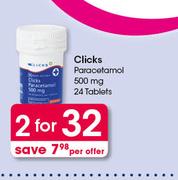 Clicks Paracetamol 500mg 24 Tablets-For 2 Per Offer