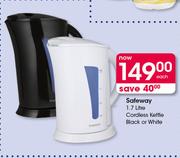Safeway 1.7Ltr Cordless Kettle Black Or White-Each