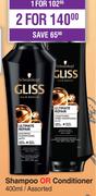 Gliss Schwarzkopf Shampoo Or Conditioner Assorted-For 1 x 400ml