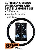 Butterfly Steering Wheel Cover And Seat Belt Holder Set