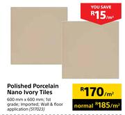 Polished Porcelain Nano Ivory Tiles-Per Sqm