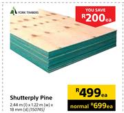 York Timbers Shutterply Pine 2.44m(l) X 1.22m(w) X 18mm(d) 150745-Each