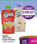 Squish 100% Fruit Puree Pouches Assorted-6 x 110ml