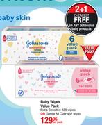 Johnson's Baby Wipes Value Pack (Extra Sensitive 336 Wipes Or Gentle All Over 432 Wipes)-Per Pack