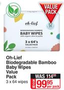 Oh Lief Biodegradable Bamboo Baby Wipes Value Pack (3 x 64 Wipes)-Per Pack