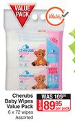 Cherubs Baby Wipes Value Pack 6 x 72 Wipes Assorted-Per Pack