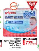 Pigeon 100% Pure Water Baby Wipes Value Pack (3 x 80 Wipes)-Per Pack