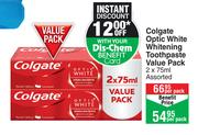 Colgate Optic White Whitening Toothpaste Value Pack (Assorted)-2 x 75ml Per Pack