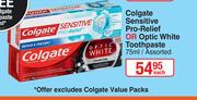 Colgate Sensitive Pro-Relief Or Optic White Toothpaste (Assorted)-75ml Each