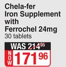 Chela-Fer Iron Supplement With Ferrochel 24mg-30 Tablets