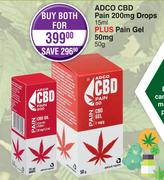 ADCO CBD  Pain 200mg Drops 15ml Plus pain Gel 50mg 50g-For Both