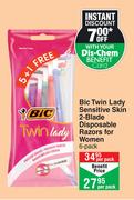 Bic Twin Lady Sensitive Skin 2 Blade Disposable Razors For Women 6 Pack-Per Pack