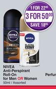 Nivea Anti Perspirant Roll On For Men Or Women Assorted-50ml