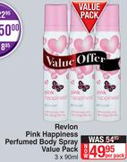 Revlon Pink Happiness Perfumed Body Spray Value Pack-3 x 90ml Per Pack