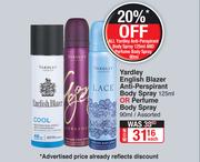 Yardley English Blazer Anti Perspirant Body Spray 125ml Or Perfume Body Spray 90ml Assorted-Each
