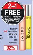 Yardley Or Lentheric Wands EDT/EDP Assorted-15ml Each