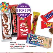 Nestle Aero Or Bar One Or Kitkat Or Tex Or Smarties Assorted-40g/55g