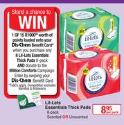 Lil-Lets Essentials Thick Pads (Scented Or Unscented)-8 Per Pack