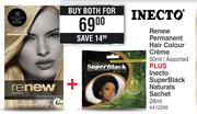 Inecto Renew Permanent Hair Colour Creme 50ml Plus Inecto Super Black Naturals Sachets 28ml-For Both