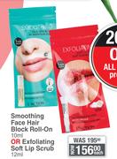 Laction Smoothing Face Hair Block Roll On 10ml Or Exfoliating Soft Lip Scrub 12ml-Each