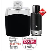 Mont Blanc Legend EDT 100ml Plus Free Explorer EDP 30ml-Per Pack