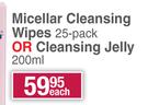 Johnson's Micellar Cleansing Wipes 25 Pack Or Cleansing Jelly 200ml-Each