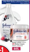 Johnson's Vita Rich Body Lotion 400ml Or Body Cream Assorted-350ml Each