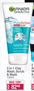 Garnier Pure Active 3 In 1 Wash, Scrub & Mask-150ml