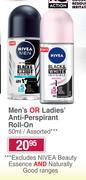 Nivea Men's Or Ladies Anti Perspirant Roll On Assorted-50ml Each