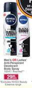 Nivea Men's Or Ladies Anti Perspirant Deodorant Body Spray Assorted-150ml Each