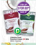 Lifestyle Food Coconut Cream Or Milk Assorted-For 3 x 400ml 