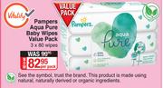 Pampers Aqua Pure Baby Wipes Value Pack 3 x 80 Wipes-Per Pack