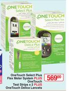One Touch Select Plus Flex Meter System Plus One Touch Test Strips x 2 Plus One Touch Delica Lancets