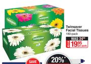 Twinsaver Facial Tissues 180 Pack-Per Pack