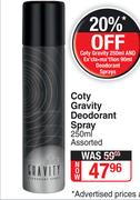 Coty Gravity Deodorant Spray Assorted-250ml