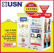 USN Lipo X Gold 80 Capsules + CLA Pure 1000 Banded Pack 90 Capsules-Per Pack