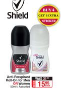 Shield Anti-Perspirant Roll-On For Men Or Women (Assorted)-50ml Each 